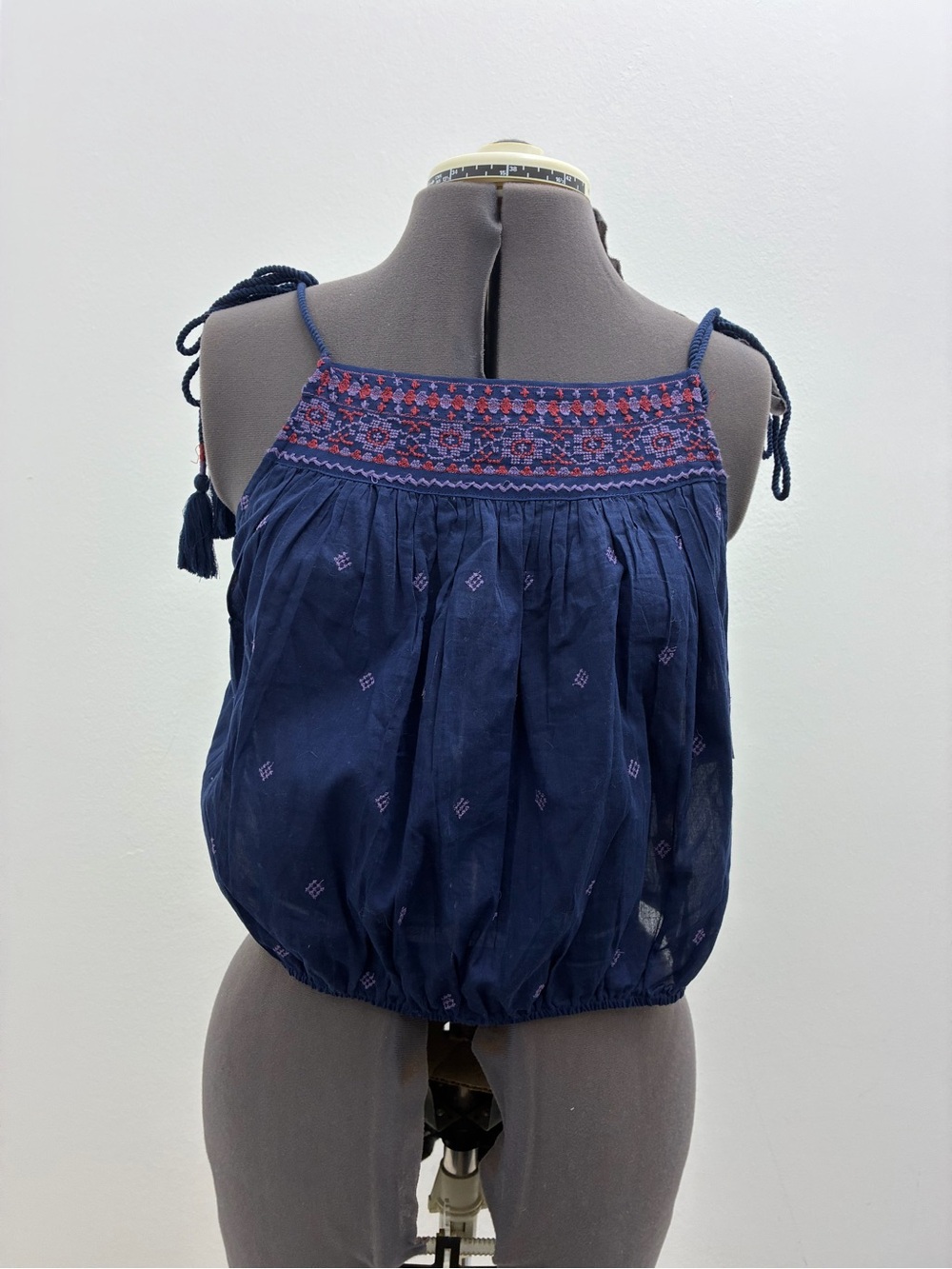 Free People Navy Embroidered Smocked Camisole